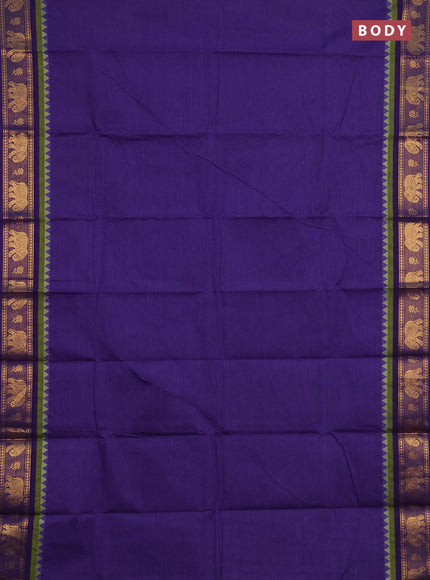 Chettinad cotton saree violet and mehendi green with plain body and zari woven border