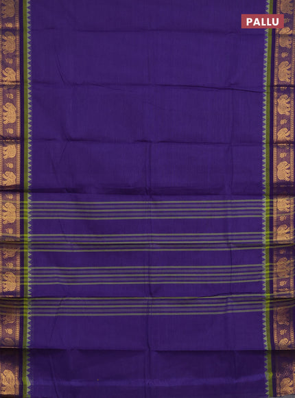 Chettinad cotton saree violet and mehendi green with plain body and zari woven border