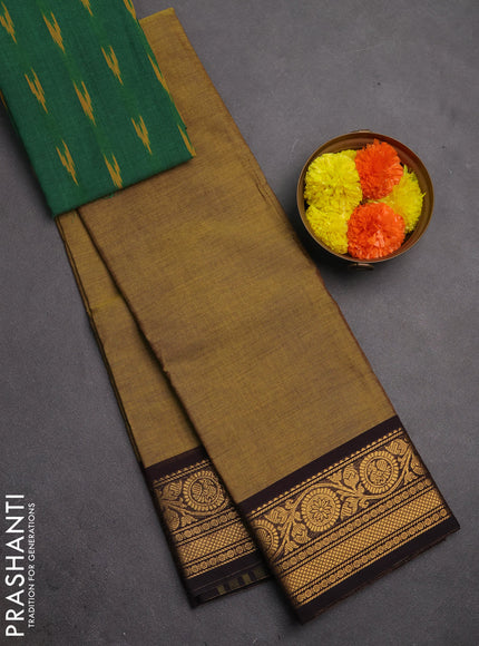 Chettinad cotton saree mustard green and green with plain body and zari woven border