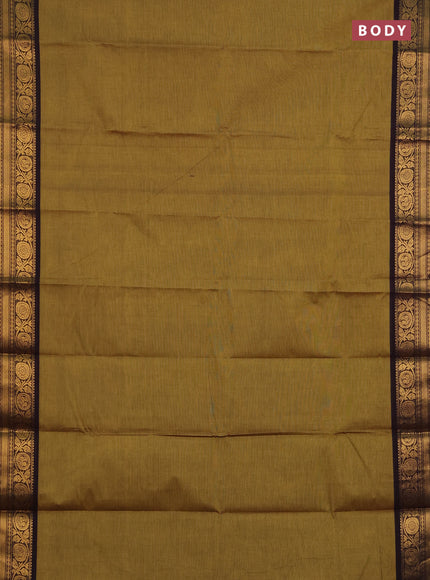 Chettinad cotton saree mustard green and green with plain body and zari woven border