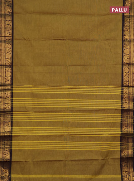 Chettinad cotton saree mustard green and green with plain body and zari woven border