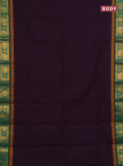 Chettinad cotton saree jamun shade and green with plain body and zari woven border