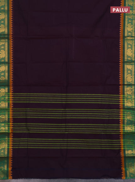 Chettinad cotton saree jamun shade and green with plain body and zari woven border