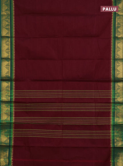 Chettinad cotton saree maroon and green with plain body and zari woven border