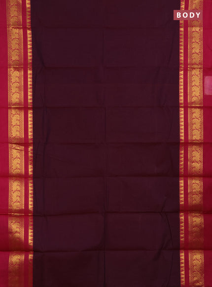 Chettinad cotton saree wine shade and pink purple with plain body and long zari woven simple border