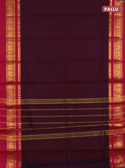 Chettinad cotton saree wine shade and pink purple with plain body and long zari woven simple border