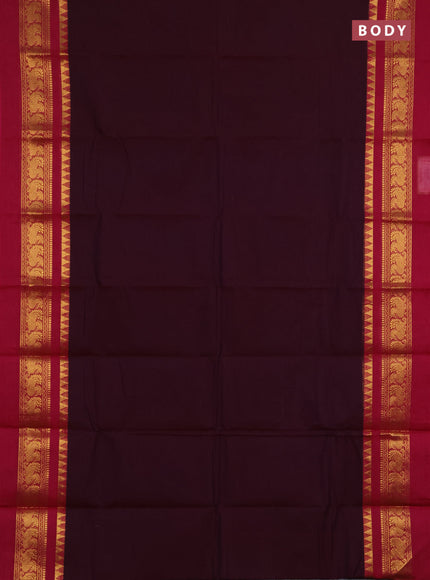 Chettinad cotton saree wine shade and pink purple with plain body and long zari woven simple border