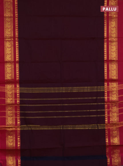 Chettinad cotton saree wine shade and pink purple with plain body and long zari woven simple border