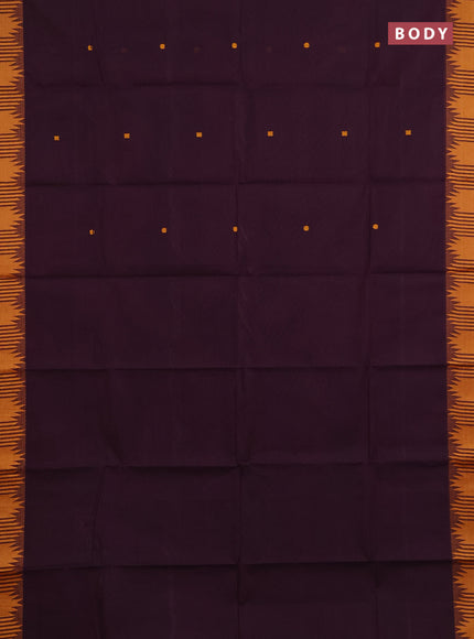 Chettinad cotton saree wine shade and dark mustard with thread woven buttas and temple thread woven border