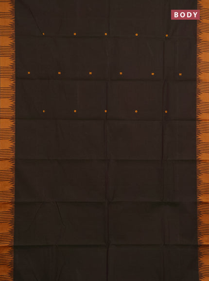 Chettinad cotton saree sap green and mustard yellow with thread woven buttas and temple thread woven border
