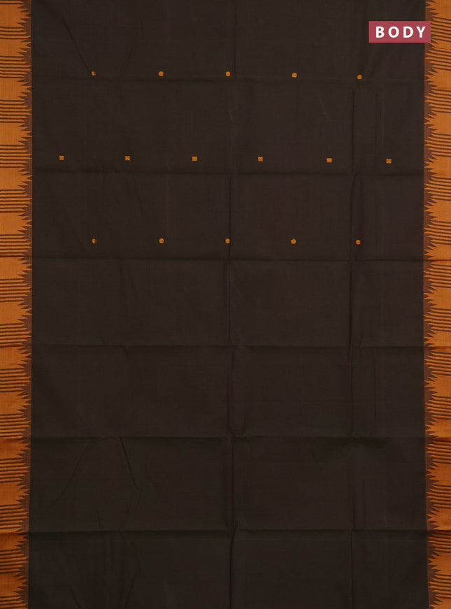 Chettinad cotton saree sap green and mustard yellow with thread woven buttas and temple thread woven border