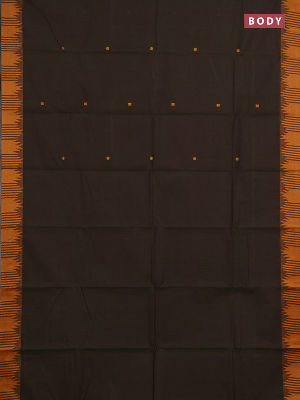 Chettinad cotton saree sap green and mustard yellow with thread woven buttas and temple thread woven border
