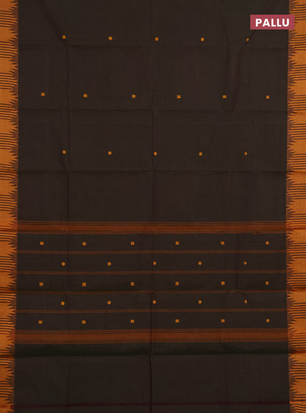 Chettinad cotton saree sap green and mustard yellow with thread woven buttas and temple thread woven border