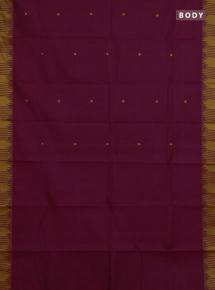 Chettinad cotton saree magenta pink and mustard yellow with thread woven buttas and temple thread woven border