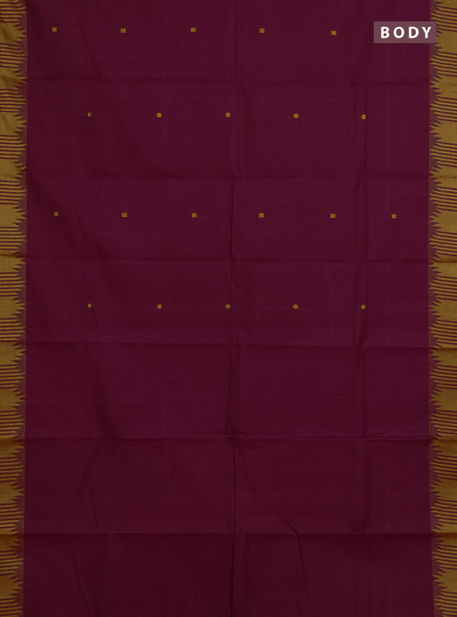 Chettinad cotton saree magenta pink and mustard yellow with thread woven buttas and temple thread woven border