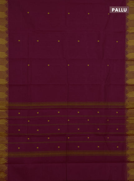 Chettinad cotton saree magenta pink and mustard yellow with thread woven buttas and temple thread woven border