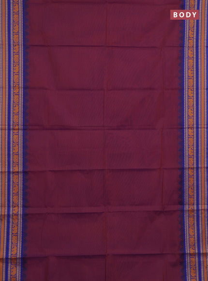 Chettinad cotton saree dual shade of purple and blue with plain body and thread woven border