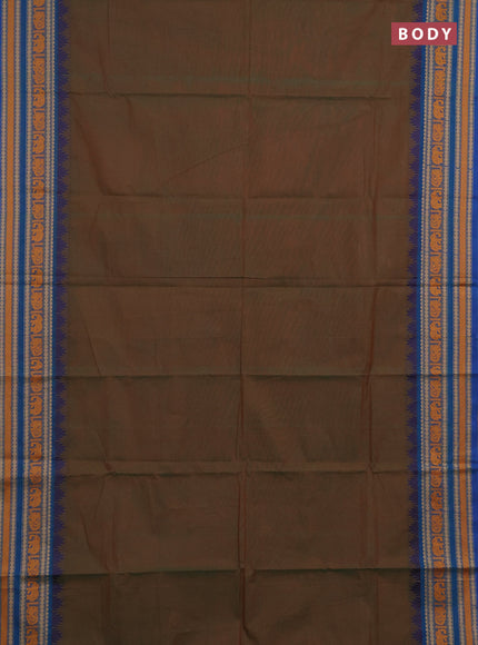 Chettinad cotton saree dual shade of green and blue with plain body and thread woven border