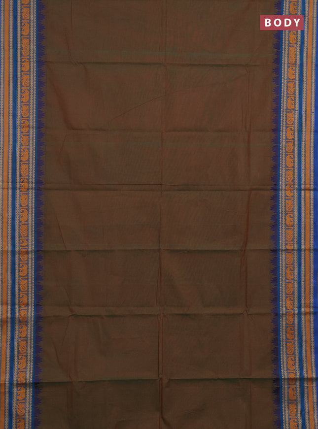Chettinad cotton saree dual shade of green and blue with plain body and thread woven border