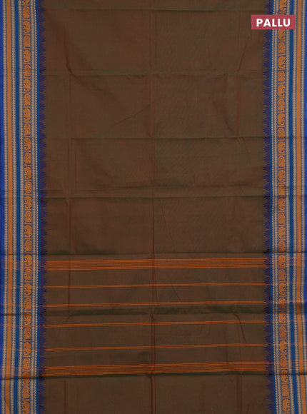Chettinad cotton saree dual shade of green and blue with plain body and thread woven border
