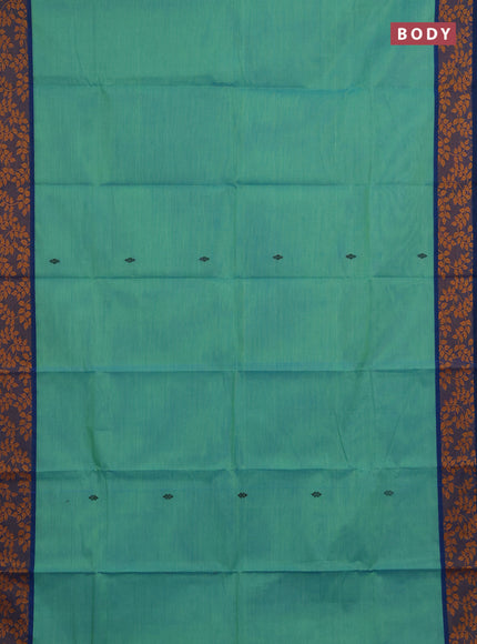 Chettinad cotton saree dual shade of teal bluish green and cs blue with thread woven buttas and thread woven border