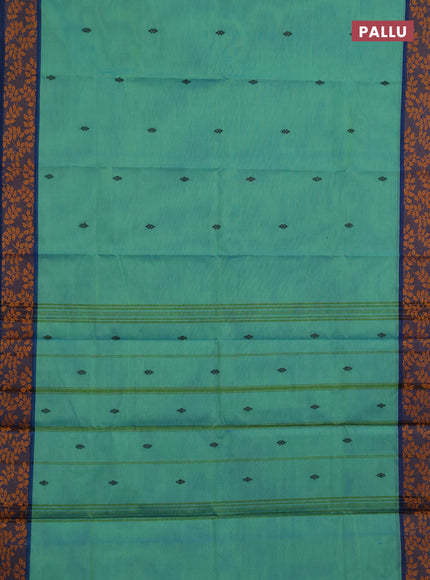 Chettinad cotton saree dual shade of teal bluish green and cs blue with thread woven buttas and thread woven border
