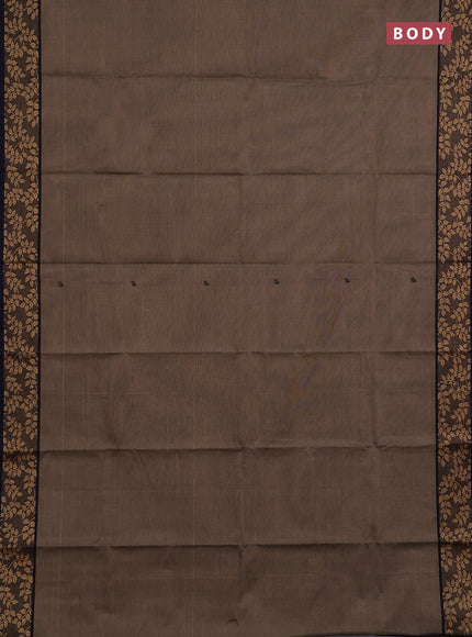Chettinad cotton saree chikku shade and navy blue with thread woven buttas and thread woven border