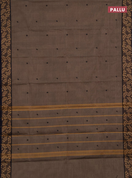 Chettinad cotton saree chikku shade and navy blue with thread woven buttas and thread woven border