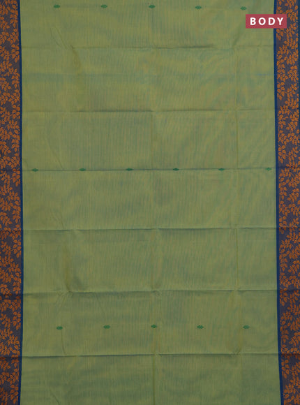 Chettinad cotton saree pista green and teal green with thread woven buttas and thread woven border