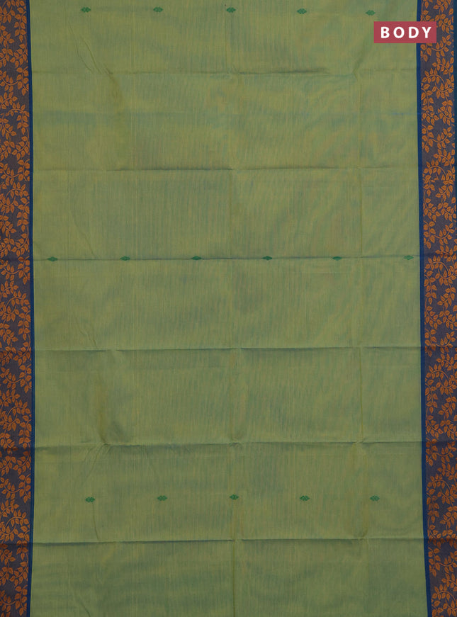 Chettinad cotton saree pista green and teal green with thread woven buttas and thread woven border
