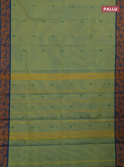 Chettinad cotton saree pista green and teal green with thread woven buttas and thread woven border