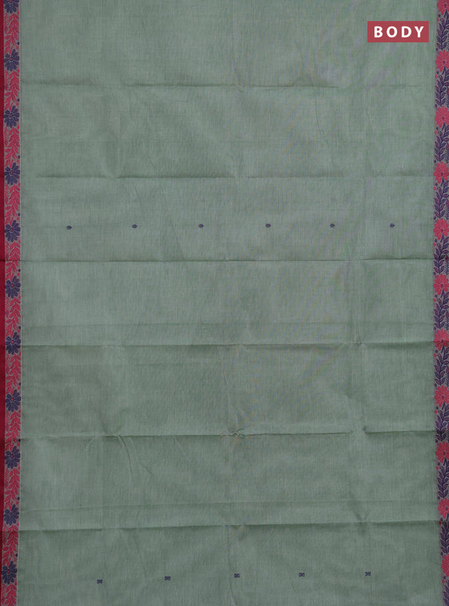 Chettinad cotton saree green shade and pink with thread woven buttas and thread woven border