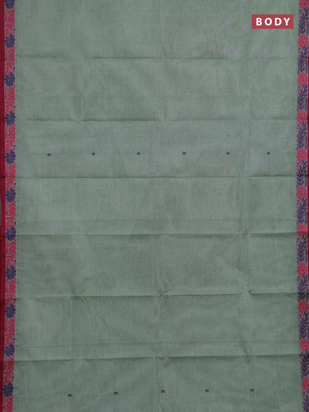 Chettinad cotton saree green shade and pink with thread woven buttas and thread woven border