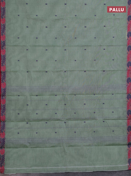 Chettinad cotton saree green shade and pink with thread woven buttas and thread woven border