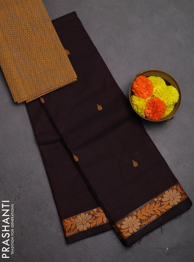 Chettinad cotton saree deep jamun and mustard yellow with thread woven buttas and thread woven border