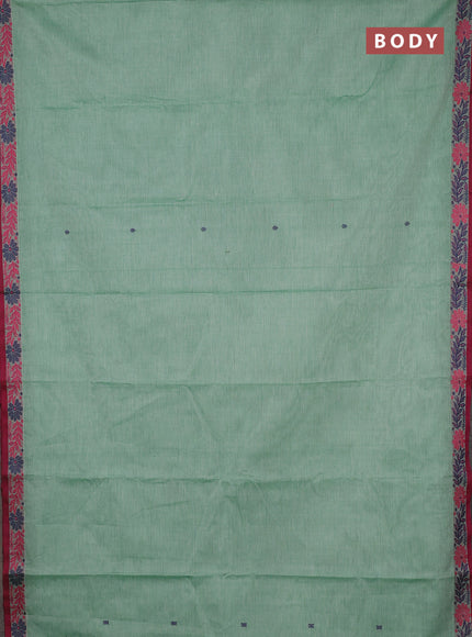 Chettinad cotton saree green shade and dark pink with thread woven buttas and thread woven border
