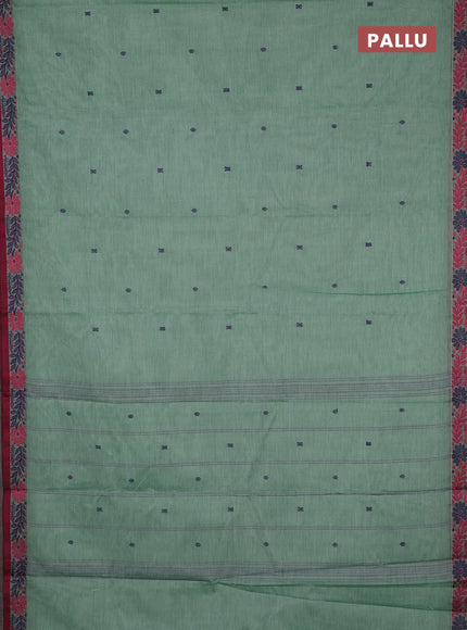 Chettinad cotton saree green shade and dark pink with thread woven buttas and thread woven border