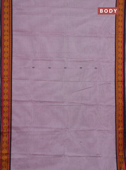 Chettinad cotton saree pastel lavender and jamun shade with thread woven buttas and rudhraksha thread woven border