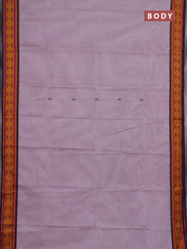 Chettinad cotton saree pastel lavender and jamun shade with thread woven buttas and rudhraksha thread woven border