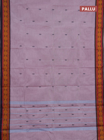 Chettinad cotton saree pastel lavender and jamun shade with thread woven buttas and rudhraksha thread woven border