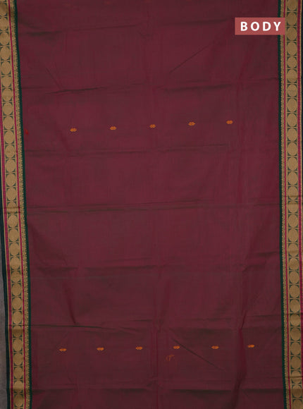Chettinad cotton saree dual shade of greenish pink and bottle green with thread woven buttas and rudhraksha thread woven border