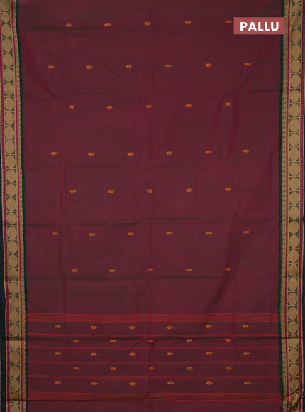 Chettinad cotton saree dual shade of greenish pink and bottle green with thread woven buttas and rudhraksha thread woven border