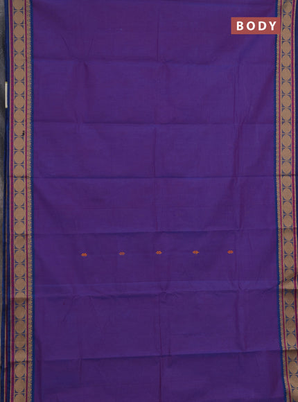 Chettinad cotton saree dual shade of purple and cs blue with thread woven buttas and rudhraksha thread woven border