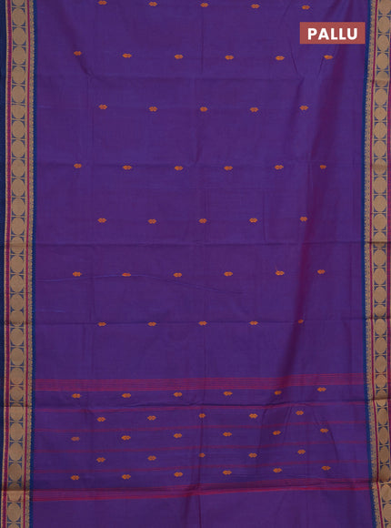 Chettinad cotton saree dual shade of purple and cs blue with thread woven buttas and rudhraksha thread woven border