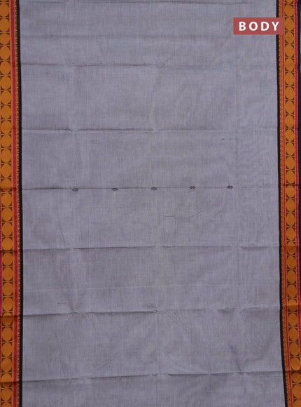 Chettinad cotton saree grey and navy blue wine shade with thread woven buttas and rudhraksha thread woven border