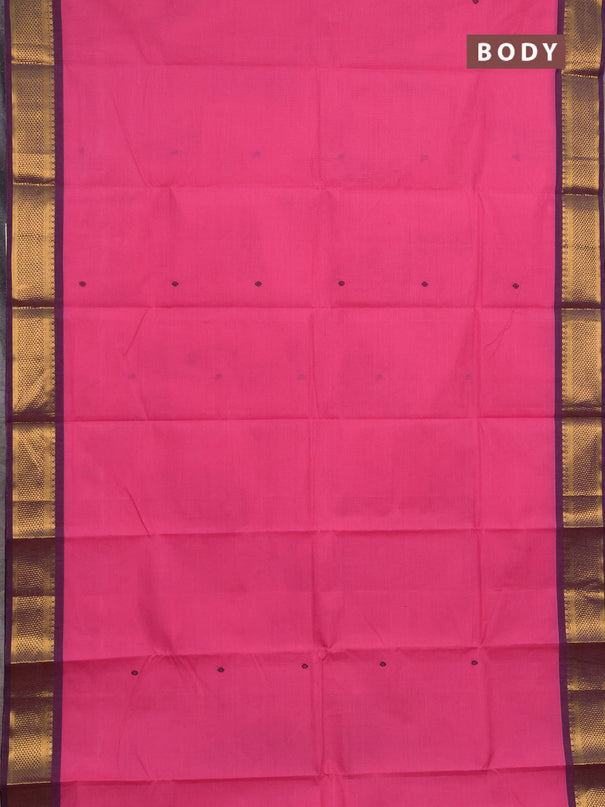 Chettinad cotton saree light pink and wine shade with thread woven buttas and zari woven border