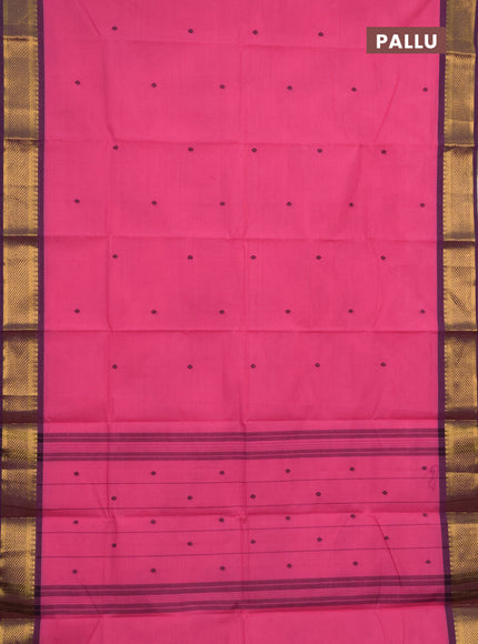 Chettinad cotton saree light pink and wine shade with thread woven buttas and zari woven border