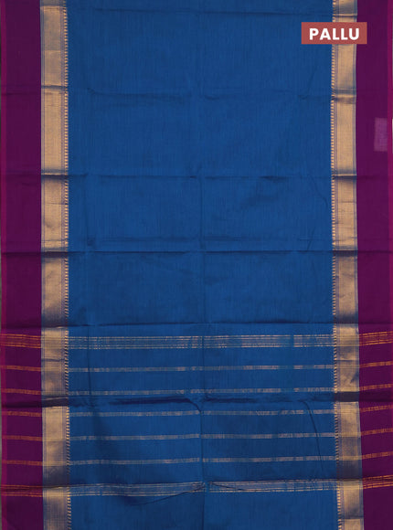 Chettinad cotton saree cs blue and purple with plain body and zari woven simple border