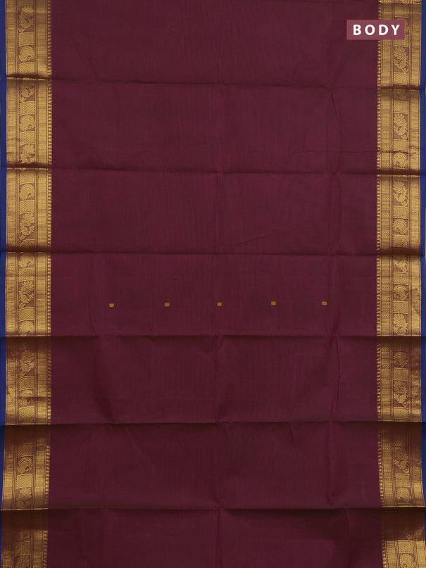 Chettinad cotton saree dual shade of magenta pink and blue with thread woven buttas and zari woven border