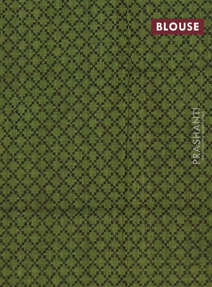 Chettinad cotton saree dark sandal and green with thread woven buttas and gnaga jamuna border